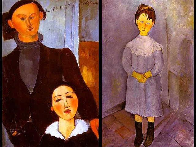 Amedeo Modigliani The Sculptor Jacques Lipchitz and His Wife Berthe Lipchitz and Little Girl in Blue - The famous painting which Amedeo Modigliani was worked for nearly two weeks, the longest time for a portrait, only for ten francs - 'The Sculptor Jacques Lipchitz and His Wife Berthe Lipchitz' (1916, oil on canvas, Art Institute of Chicago, Illinois, USA), depicts his close friend from Jewish background, newly married, a sculptor and an example of artistic industriousness, from the same artistic circle in Paris.  In 1920 he creates the death mask of Modigliani. 'Girl in Blue'  (1918, oil on canvas, private collection in Paris), is an unusual portrait of a little girl, standing stiffly in the corner, with large blue eyes and a face that radiates innocence, made in delicate blue tones, an authentic masterpiece of painting. - , Amedeo, Modigliani, sculptor, sculptors, Jacques, Lipchitz, wife, wifes, Berthe, little, girl, girls, blue, famous, painting, paintings, weeks, week, time, times, portrait, portraits, francs, franc, 1916, oil, canvas, canvases, Institute, institutes, Chicago, Illinois, USA, friend, friends, Jewish, background, backgrounds, example, examples, artistic, industriousness, artistic, circle, circles, Paris, 1920, death, mask, masks, 1918, private, collection, collections, unusual, stiffly, corner, corners, large, eyes, eye, face, faces, innocence, delicate, tones, tone, authentic, masterpiece, masterpieces - The famous painting which Amedeo Modigliani was worked for nearly two weeks, the longest time for a portrait, only for ten francs - 'The Sculptor Jacques Lipchitz and His Wife Berthe Lipchitz' (1916, oil on canvas, Art Institute of Chicago, Illinois, USA), depicts his close friend from Jewish background, newly married, a sculptor and an example of artistic industriousness, from the same artistic circle in Paris.  In 1920 he creates the death mask of Modigliani. 'Girl in Blue'  (1918, oil on canvas, private collection in Paris), is an unusual portrait of a little girl, standing stiffly in the corner, with large blue eyes and a face that radiates innocence, made in delicate blue tones, an authentic masterpiece of painting. Resuelve rompecabezas en línea gratis Amedeo Modigliani The Sculptor Jacques Lipchitz and His Wife Berthe Lipchitz and Little Girl in Blue juegos puzzle o enviar Amedeo Modigliani The Sculptor Jacques Lipchitz and His Wife Berthe Lipchitz and Little Girl in Blue juego de puzzle tarjetas electrónicas de felicitación  de puzzles-games.eu.. Amedeo Modigliani The Sculptor Jacques Lipchitz and His Wife Berthe Lipchitz and Little Girl in Blue puzzle, puzzles, rompecabezas juegos, puzzles-games.eu, juegos de puzzle, juegos en línea del rompecabezas, juegos gratis puzzle, juegos en línea gratis rompecabezas, Amedeo Modigliani The Sculptor Jacques Lipchitz and His Wife Berthe Lipchitz and Little Girl in Blue juego de puzzle gratuito, Amedeo Modigliani The Sculptor Jacques Lipchitz and His Wife Berthe Lipchitz and Little Girl in Blue juego de rompecabezas en línea, jigsaw puzzles, Amedeo Modigliani The Sculptor Jacques Lipchitz and His Wife Berthe Lipchitz and Little Girl in Blue jigsaw puzzle, jigsaw puzzle games, jigsaw puzzles games, Amedeo Modigliani The Sculptor Jacques Lipchitz and His Wife Berthe Lipchitz and Little Girl in Blue rompecabezas de juego tarjeta electrónica, juegos de puzzles tarjetas electrónicas, Amedeo Modigliani The Sculptor Jacques Lipchitz and His Wife Berthe Lipchitz and Little Girl in Blue puzzle tarjeta electrónica de felicitación