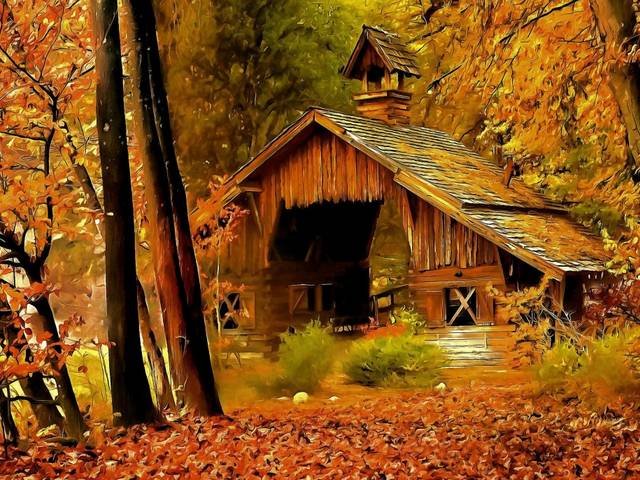 Old Barn at Autumn Wallpaper Puzzle Spiel 