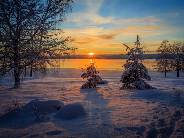 Winter Sunset Arvika Sweden Wallpaper Puzzle Spiel 