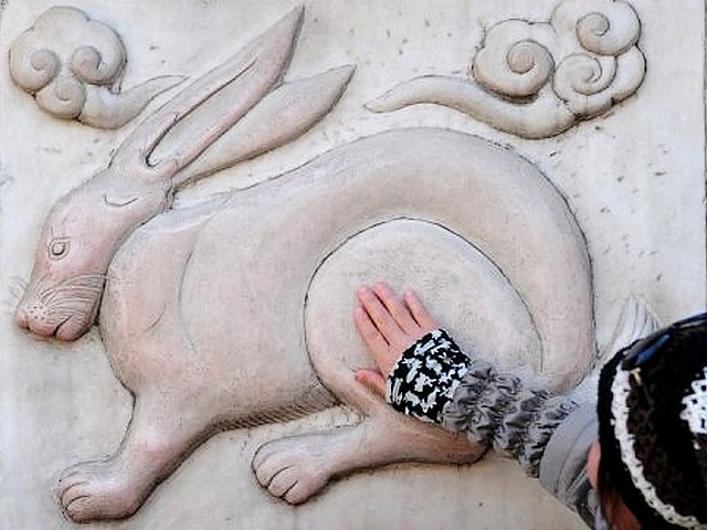 Bas Relief Sculpture of Rabbit at White Cloud Temple in Beijing China puzzle game 
