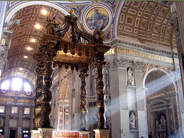 High Altar Basilica Saint Peter Vatican Rome Italy - In the centre of the crossing and directly under the dome of the Basilica 'Saint Peter' in Vatican, Rome, Italy, is dominating the High Altar (Papal Altar, Altar of the Confession), surmounted by 29m-high bronze baldachin, made by the Italian architect, sculptor and painter Gian Lorenzo Bernini, supported by four columns in shape of spiral, with the tomb of the apostle Peter underneath, 20 ft. below the floor level of the basilica. - , High, Altar, altars, basilica, basilicas, Saint, Peter, Vatican, Rome, Italy, places, place, art, arts, holidays, holiday, travel, travels, tour, tours, trips, trip, excursion, excursions, centre, crossing, crossings, dome, domes, Papal, Confession, bronze, baldachin, Italian, architect, architects, sculptor, sculptors, painter, painters, Gian, Lorenzo, Bernini, column, columns, shape, shapes, spiral, tomb, tombs, apostle, apostles, Peter, floor, flors, level, levels - In the centre of the crossing and directly under the dome of the Basilica 'Saint Peter' in Vatican, Rome, Italy, is dominating the High Altar (Papal Altar, Altar of the Confession), surmounted by 29m-high bronze baldachin, made by the Italian architect, sculptor and painter Gian Lorenzo Bernini, supported by four columns in shape of spiral, with the tomb of the apostle Peter underneath, 20 ft. below the floor level of the basilica. Подреждайте безплатни онлайн High Altar Basilica Saint Peter Vatican Rome Italy пъзел игри или изпратете High Altar Basilica Saint Peter Vatican Rome Italy пъзел игра поздравителна картичка  от puzzles-games.eu.. High Altar Basilica Saint Peter Vatican Rome Italy пъзел, пъзели, пъзели игри, puzzles-games.eu, пъзел игри, online пъзел игри, free пъзел игри, free online пъзел игри, High Altar Basilica Saint Peter Vatican Rome Italy free пъзел игра, High Altar Basilica Saint Peter Vatican Rome Italy online пъзел игра, jigsaw puzzles, High Altar Basilica Saint Peter Vatican Rome Italy jigsaw puzzle, jigsaw puzzle games, jigsaw puzzles games, High Altar Basilica Saint Peter Vatican Rome Italy пъзел игра картичка, пъзели игри картички, High Altar Basilica Saint Peter Vatican Rome Italy пъзел игра поздравителна картичка