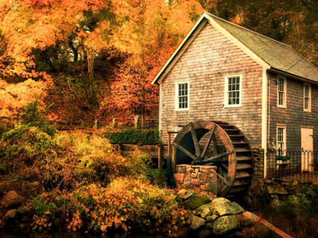 Stony Brook Grist Mill in Autumn Brewster Massachusetts puzzle game 