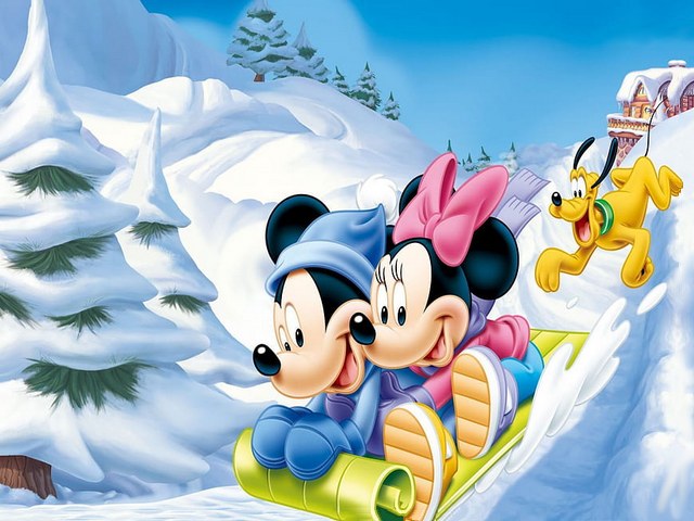 Disney Mickey and Minnie Mouse Winter Wallpaper пъзел игра 