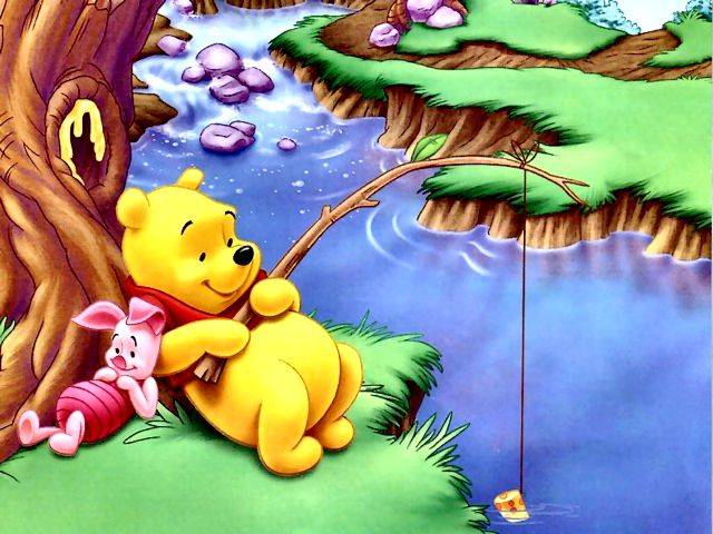 Disney Summer Winnie the Pooh and  Piglet at Fishing Wallpaper puzzle game 