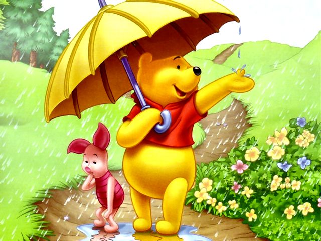 Disney Summer Winnie the Pooh and Piglet under the Rain Wallpaper puzzle game 