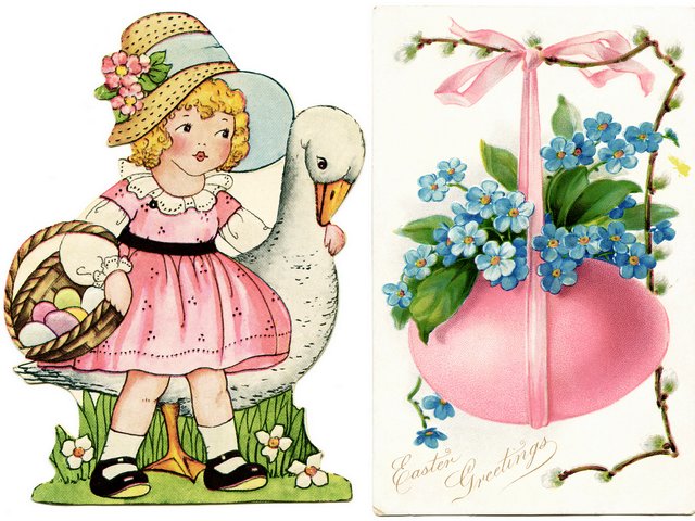 Easter Egg and Girl with Goose Whitney Made Vintage Postcards juego de puzzle 