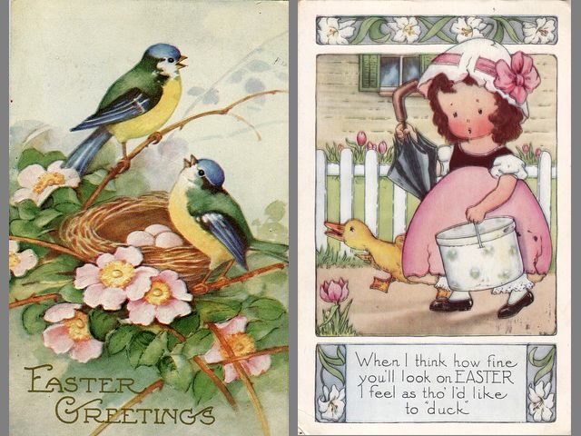 Easter Greetings Vintage Postcards - Beautiful vintage postcards with Easter greetings, depicting 'Birds and nest with eggs', perched on bush of sweet brier (1930 ) and a 'Whitney Made' postcard (1920), with drawing of an adorable girl who is wearing a broken shell from egg instead of hat, accompanied by a little duckling. The name 'Easter' owes its origin to an Anglo-Saxon goddess Eostre, the goddess of purity, the youth and beauty, growing light of spring, as well as the beginnings of the new life. - , Easter, greetings, greeting, vintage, postcards, postcard, cartoons, cartoon, holidays, holiday, feast, feasts, beautiful, birds, bird, nest, nests, eggs, egg, bush, bushes, sweet, brier, 1930, Whitney, 1920, drawing, drawings, adorable, girl, girls, broken, shell, shells, hat, hats, little, duckling, ducklings, name, names, origin, Anglo, Saxon, goddess, goddesses, Eostre, purity, youth, beauty, growing, light, spring, beginnings, new, life - Beautiful vintage postcards with Easter greetings, depicting 'Birds and nest with eggs', perched on bush of sweet brier (1930 ) and a 'Whitney Made' postcard (1920), with drawing of an adorable girl who is wearing a broken shell from egg instead of hat, accompanied by a little duckling. The name 'Easter' owes its origin to an Anglo-Saxon goddess Eostre, the goddess of purity, the youth and beauty, growing light of spring, as well as the beginnings of the new life. Solve free online Easter Greetings Vintage Postcards puzzle games or send Easter Greetings Vintage Postcards puzzle game greeting ecards  from puzzles-games.eu.. Easter Greetings Vintage Postcards puzzle, puzzles, puzzles games, puzzles-games.eu, puzzle games, online puzzle games, free puzzle games, free online puzzle games, Easter Greetings Vintage Postcards free puzzle game, Easter Greetings Vintage Postcards online puzzle game, jigsaw puzzles, Easter Greetings Vintage Postcards jigsaw puzzle, jigsaw puzzle games, jigsaw puzzles games, Easter Greetings Vintage Postcards puzzle game ecard, puzzles games ecards, Easter Greetings Vintage Postcards puzzle game greeting ecard