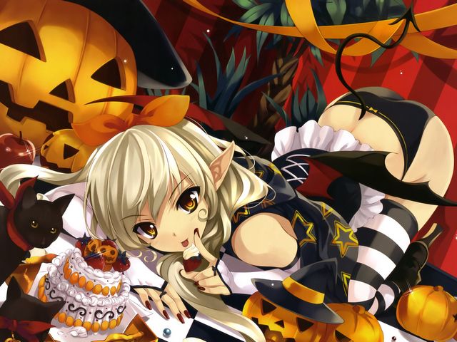 Halloween Anime Girl by Misaki Kurehito Wallpaper juego de puzzle 