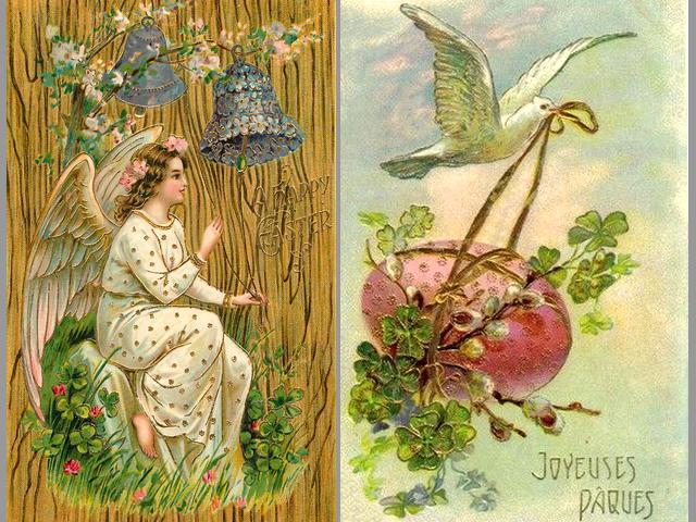 Happy Easter Angel and Dove Vintage Postcards пъзел игра 