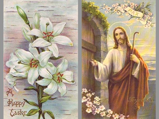 Happy Easter Jesus Christ and Lilies Vintage Postcards juego de puzzle 
