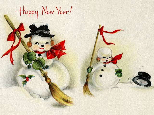 Happy New Year Vintage Greeting Card - Beautiful vintage greeting card for 'Happy New Year', depicting an adorable snowman with a straw broom, wearing a black hat, orange ear muffs, green mittens and a red ribbon, tied at the neck. The second image of the snowman is from the inside of the card, with wishes for a happy New Year’s Day and a lot of happy days all through the New Year, too. - , Happy, New, Year, vintage, greeting, card, cards, cartoon, cartoons, holiday, holidays, beautiful, adorable, snowman, snowmen, straw, broom, brooms, black, hat, hats, orange, ear, muffs, green, mittens, red, ribbon, ribbons, neck, necks, image, images, inside, wishes, wish, day, days - Beautiful vintage greeting card for 'Happy New Year', depicting an adorable snowman with a straw broom, wearing a black hat, orange ear muffs, green mittens and a red ribbon, tied at the neck. The second image of the snowman is from the inside of the card, with wishes for a happy New Year’s Day and a lot of happy days all through the New Year, too. Подреждайте безплатни онлайн Happy New Year Vintage Greeting Card пъзел игри или изпратете Happy New Year Vintage Greeting Card пъзел игра поздравителна картичка  от puzzles-games.eu.. Happy New Year Vintage Greeting Card пъзел, пъзели, пъзели игри, puzzles-games.eu, пъзел игри, online пъзел игри, free пъзел игри, free online пъзел игри, Happy New Year Vintage Greeting Card free пъзел игра, Happy New Year Vintage Greeting Card online пъзел игра, jigsaw puzzles, Happy New Year Vintage Greeting Card jigsaw puzzle, jigsaw puzzle games, jigsaw puzzles games, Happy New Year Vintage Greeting Card пъзел игра картичка, пъзели игри картички, Happy New Year Vintage Greeting Card пъзел игра поздравителна картичка