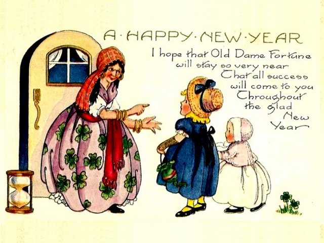 Happy New Year Vintage Greeting Card - A marvelous old vintage greeting card and a lovely New Year's short poem with Dame Fortune in gypsy clothes, who is talking to two small children. The wish says:<br />
'A Happy New Year<br />
I hope that old Dame Fortune<br />
Will stay so very near <br />
That all success will come to you <br />
Throughout the glad New Year'<br />
The tradition of sending greetings and best wishes is very old, but  it was only by the 14-15th century that the Europeans began exchange them.<br />
Some of the old vintage New Year cards feature Dame Fortune as a Gypsy woman, who, when being in a good mood, brings luck. - , Happy, New, Year, vintage, greeting, card, cards, cartoon, cartoons, holiday, holidays, marvelous, old, lovely, poem, Dame, Fortune, gypsy, clothes, cloth, children, child, wish, wishes, success, glad, tradition, traditions, century, Europeans, woman, mood, luck - A marvelous old vintage greeting card and a lovely New Year's short poem with Dame Fortune in gypsy clothes, who is talking to two small children. The wish says:<br />
'A Happy New Year<br />
I hope that old Dame Fortune<br />
Will stay so very near <br />
That all success will come to you <br />
Throughout the glad New Year'<br />
The tradition of sending greetings and best wishes is very old, but  it was only by the 14-15th century that the Europeans began exchange them.<br />
Some of the old vintage New Year cards feature Dame Fortune as a Gypsy woman, who, when being in a good mood, brings luck. Lösen Sie kostenlose Happy New Year Vintage Greeting Card Online Puzzle Spiele oder senden Sie Happy New Year Vintage Greeting Card Puzzle Spiel Gruß ecards  from puzzles-games.eu.. Happy New Year Vintage Greeting Card puzzle, Rätsel, puzzles, Puzzle Spiele, puzzles-games.eu, puzzle games, Online Puzzle Spiele, kostenlose Puzzle Spiele, kostenlose Online Puzzle Spiele, Happy New Year Vintage Greeting Card kostenlose Puzzle Spiel, Happy New Year Vintage Greeting Card Online Puzzle Spiel, jigsaw puzzles, Happy New Year Vintage Greeting Card jigsaw puzzle, jigsaw puzzle games, jigsaw puzzles games, Happy New Year Vintage Greeting Card Puzzle Spiel ecard, Puzzles Spiele ecards, Happy New Year Vintage Greeting Card Puzzle Spiel Gruß ecards