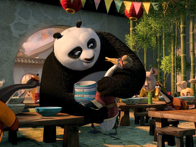 Kung Fu Panda 2 Po hugging Mr. Ping juego de puzzle 