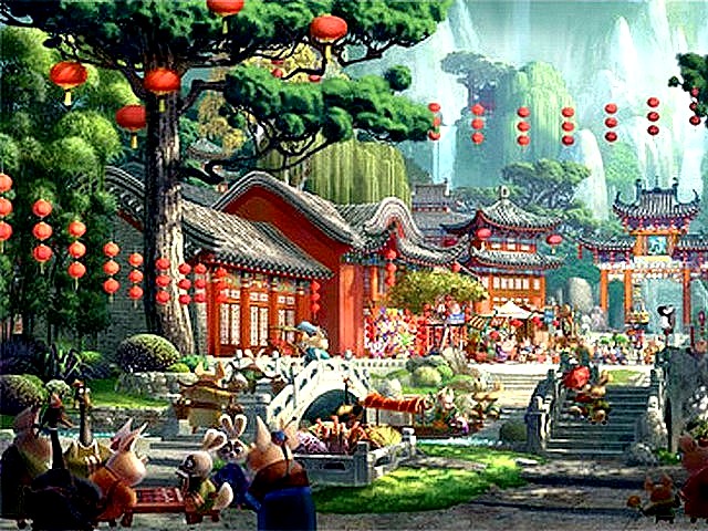 Kung Fu Panda Village Marketplace Fine Art Puzzle Spiel 