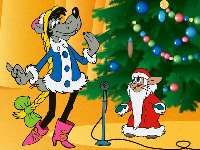 New Year Wolf and Rabbit from Animated Film Nu Pogodi пазл игру 