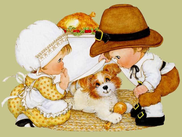Thanksgiving Ruth Morehead Kids with Dog Greeting Card Puzzle Spiel 