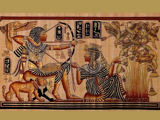 Tutankhamun Scene with Hunting on Birds Wallpaper juego de puzzle 