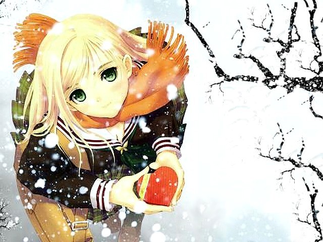 Valentines Day Anime Cartoon Girl with Gift Wallpaper пазл игру 