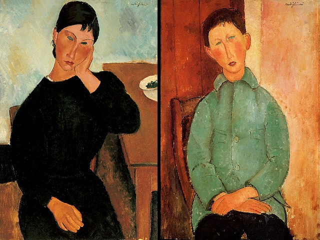 Amadeo Modigliani Elvira resting at a Table and Boy in a Blue Shirt - Portraits painted by Amadeo Modigliani 'Elvira Resting at a Table' (1919, oil on canvas, Saint Louis Art Museum, Missouri, USA), an elegant and aloof young woman with exotic beauty and 'Boy in a Blue Shirt' (1918, oil on canvas, private collection). - , Amadeo, Modigliani, Elvira, table, tables, boy, boys, blue, shirt, shirts, art, arts, painter, painters, artist, artists, sculptor, sculptors, Expressionist, Expressionists, portrait, portraits, 1919, oil, canvas, canvases, Saint, Louis, Museum, museums, Missouri, USA, elegant, aloof, young, woman, exotic, beauty, beauties, 1918, private, collection, collections - Portraits painted by Amadeo Modigliani 'Elvira Resting at a Table' (1919, oil on canvas, Saint Louis Art Museum, Missouri, USA), an elegant and aloof young woman with exotic beauty and 'Boy in a Blue Shirt' (1918, oil on canvas, private collection). Подреждайте безплатни онлайн Amadeo Modigliani Elvira resting at a Table and Boy in a Blue Shirt пъзел игри или изпратете Amadeo Modigliani Elvira resting at a Table and Boy in a Blue Shirt пъзел игра поздравителна картичка  от puzzles-games.eu.. Amadeo Modigliani Elvira resting at a Table and Boy in a Blue Shirt пъзел, пъзели, пъзели игри, puzzles-games.eu, пъзел игри, online пъзел игри, free пъзел игри, free online пъзел игри, Amadeo Modigliani Elvira resting at a Table and Boy in a Blue Shirt free пъзел игра, Amadeo Modigliani Elvira resting at a Table and Boy in a Blue Shirt online пъзел игра, jigsaw puzzles, Amadeo Modigliani Elvira resting at a Table and Boy in a Blue Shirt jigsaw puzzle, jigsaw puzzle games, jigsaw puzzles games, Amadeo Modigliani Elvira resting at a Table and Boy in a Blue Shirt пъзел игра картичка, пъзели игри картички, Amadeo Modigliani Elvira resting at a Table and Boy in a Blue Shirt пъзел игра поздравителна картичка