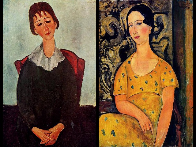 Amedeo Modigliani Girl on a Chair and Young Woman in a Yellow Dress - Portrait paintings with oil on canvas, made by the Italian artist Amedeo Modigliani in 1918 - 'Girl on a chair' (aka Mademoiselle Huguette) and 'Young Woman in a Yellow Dress' (aka Madame Modot) , classically simple in flat forms and delicate stylization. - , Amedeo, Modigliani, girl, girls, chair, chairs, young, woman, women, yellow, dress, dresses, art, arts, painter, painters, artist, artists, sculptor, sculptors, Expressionist, Expressionists, portrait, portraits, paintings, painting, oil, canvas, Italian, artist, artists, 1918, Mademoiselle, Huguette, Madame, Modot, classically, simple, forms, form, delicate, stylization - Portrait paintings with oil on canvas, made by the Italian artist Amedeo Modigliani in 1918 - 'Girl on a chair' (aka Mademoiselle Huguette) and 'Young Woman in a Yellow Dress' (aka Madame Modot) , classically simple in flat forms and delicate stylization. Solve free online Amedeo Modigliani Girl on a Chair and Young Woman in a Yellow Dress puzzle games or send Amedeo Modigliani Girl on a Chair and Young Woman in a Yellow Dress puzzle game greeting ecards  from puzzles-games.eu.. Amedeo Modigliani Girl on a Chair and Young Woman in a Yellow Dress puzzle, puzzles, puzzles games, puzzles-games.eu, puzzle games, online puzzle games, free puzzle games, free online puzzle games, Amedeo Modigliani Girl on a Chair and Young Woman in a Yellow Dress free puzzle game, Amedeo Modigliani Girl on a Chair and Young Woman in a Yellow Dress online puzzle game, jigsaw puzzles, Amedeo Modigliani Girl on a Chair and Young Woman in a Yellow Dress jigsaw puzzle, jigsaw puzzle games, jigsaw puzzles games, Amedeo Modigliani Girl on a Chair and Young Woman in a Yellow Dress puzzle game ecard, puzzles games ecards, Amedeo Modigliani Girl on a Chair and Young Woman in a Yellow Dress puzzle game greeting ecard