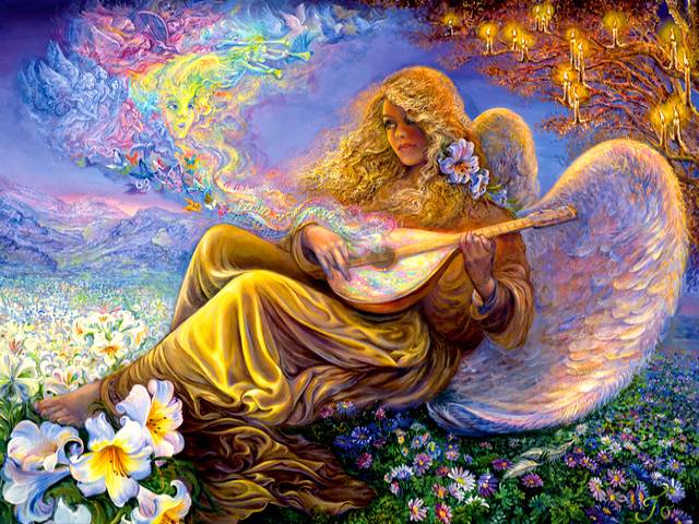 Angel Melodies by Josephine Wall - 'Angel Melodies' is a beautiful painting by the English artist Josephine Wall, known for her astonishingly rich fantasy and surreal depicting of the subjects.<br />
An angel, sitting on carpet of fragrance flowers, beneath the warm glow of magic candles, gently touches the strings of the enchanted instrument, blends the celestial sounds and melodies in a pleasant harmony and through the universal language of music sends wishes for a peaceful and wonderful day. - , angel, angels, melodies, melody, Josephine, Wall, art, arts, beautiful, painting, paintings, English, artist, artists, astonishingly, rich, fantasy, fantasies, surreal, subjects, subject, angel, angels, carpet, carpets, fragrance, flowers, flower, warm, glow, magic, candles, candle, gently, strings, string, enchanted, instrument, instruments, celestial, sounds, sound, pleasant, harmony, harmonies, universal, language, languages, music, musics, wishes, wish, peaceful, wonderful, day, days - 'Angel Melodies' is a beautiful painting by the English artist Josephine Wall, known for her astonishingly rich fantasy and surreal depicting of the subjects.<br />
An angel, sitting on carpet of fragrance flowers, beneath the warm glow of magic candles, gently touches the strings of the enchanted instrument, blends the celestial sounds and melodies in a pleasant harmony and through the universal language of music sends wishes for a peaceful and wonderful day. Подреждайте безплатни онлайн Angel Melodies by Josephine Wall пъзел игри или изпратете Angel Melodies by Josephine Wall пъзел игра поздравителна картичка  от puzzles-games.eu.. Angel Melodies by Josephine Wall пъзел, пъзели, пъзели игри, puzzles-games.eu, пъзел игри, online пъзел игри, free пъзел игри, free online пъзел игри, Angel Melodies by Josephine Wall free пъзел игра, Angel Melodies by Josephine Wall online пъзел игра, jigsaw puzzles, Angel Melodies by Josephine Wall jigsaw puzzle, jigsaw puzzle games, jigsaw puzzles games, Angel Melodies by Josephine Wall пъзел игра картичка, пъзели игри картички, Angel Melodies by Josephine Wall пъзел игра поздравителна картичка