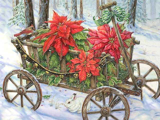 Christmas Cart with Poinsettia by Donna Race puzzle game 