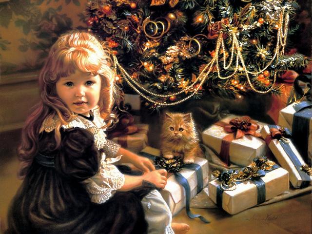 Christmas Day by Sandra Kuck - A nostalgic picture, depicting a little girl and kitten near to decorated Christmas tree with a lot of gifts aroud them, painted by Sandra Kuck, a famous artist in North America, from hers beautiful collection of lyrical compositions with exquisite details and children with angelic faces. - , Christmas, day, days, Sandra, Kuck, art, arts, holiday, holidays, nostalgic, picture, pictures, little, girl, girls, kitten, kittens, decorated, tree, trees, gifts, gift, famous, artist, North, America, beautiful, collection, collections, lyrical, compositions, composition, exquisite, details, detail, children, child, angelic, faces, face - A nostalgic picture, depicting a little girl and kitten near to decorated Christmas tree with a lot of gifts aroud them, painted by Sandra Kuck, a famous artist in North America, from hers beautiful collection of lyrical compositions with exquisite details and children with angelic faces. Resuelve rompecabezas en línea gratis Christmas Day by Sandra Kuck juegos puzzle o enviar Christmas Day by Sandra Kuck juego de puzzle tarjetas electrónicas de felicitación  de puzzles-games.eu.. Christmas Day by Sandra Kuck puzzle, puzzles, rompecabezas juegos, puzzles-games.eu, juegos de puzzle, juegos en línea del rompecabezas, juegos gratis puzzle, juegos en línea gratis rompecabezas, Christmas Day by Sandra Kuck juego de puzzle gratuito, Christmas Day by Sandra Kuck juego de rompecabezas en línea, jigsaw puzzles, Christmas Day by Sandra Kuck jigsaw puzzle, jigsaw puzzle games, jigsaw puzzles games, Christmas Day by Sandra Kuck rompecabezas de juego tarjeta electrónica, juegos de puzzles tarjetas electrónicas, Christmas Day by Sandra Kuck puzzle tarjeta electrónica de felicitación