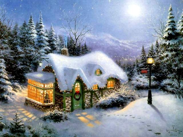 Christmas Painting Silent Night by Thomas Kinkade puzzle game 