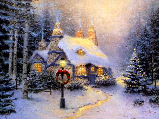 Christmas Painting Stonehearth Hutch by Thomas Kinkade puzzle game 
