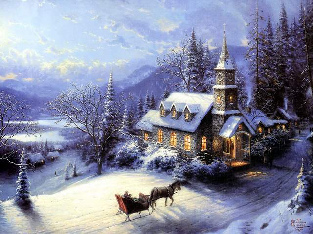 Christmas Painting Sunday Evening Sleigh Ride by Thomas Kinkade puzzle game 