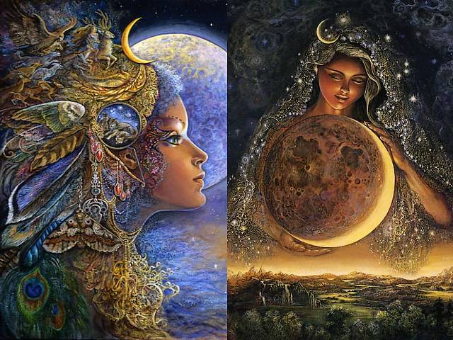 Diana and Moon Goddess by Josephine Wall - 'Diana' and 'Moon Goddess' are splendid paintings by the English fantasy artist Josephine Wall, depicting two charming goddesses.<br />
Diana is an ancient lady sovereign of the beasts and protectress of young and vulnerable animals. She is also the Goddess of the moon, symbolised by the diadem in shape of crescent moon, which she wears in her hair. She embodies mystical and primitive unity of the hunter and victim, and is considered the protector of motherhood.<br />
The Moon Goddess Selene is depicted in a veil of glimmering stars, with face lighted up by the moonlit, emitting deep inner peace and love for mankind. She tenderly directs the moon toward its celestial journey and monitors the calmness on the earth. - , Diana, moon, goddess, goddesses, Josephine, Wall, art, arts, splendid, paintings, painting, English, fantasy, artist, artists, charming, ancient, lady, sovereign, beasts, beast, protectress, young, vulnerable, animals, animal, diadem, diadems, shape, shapes, crescent, hair, mystical, primitive, unity, hunter, hunters, victim, victims, protector, protectors, motherhood, Selene, veil, veils, glimmering, stars, star, face, faces, moonlit, peace, love, mankind, tenderly, celestial, journey, night, calmness, earth - 'Diana' and 'Moon Goddess' are splendid paintings by the English fantasy artist Josephine Wall, depicting two charming goddesses.<br />
Diana is an ancient lady sovereign of the beasts and protectress of young and vulnerable animals. She is also the Goddess of the moon, symbolised by the diadem in shape of crescent moon, which she wears in her hair. She embodies mystical and primitive unity of the hunter and victim, and is considered the protector of motherhood.<br />
The Moon Goddess Selene is depicted in a veil of glimmering stars, with face lighted up by the moonlit, emitting deep inner peace and love for mankind. She tenderly directs the moon toward its celestial journey and monitors the calmness on the earth. Solve free online Diana and Moon Goddess by Josephine Wall puzzle games or send Diana and Moon Goddess by Josephine Wall puzzle game greeting ecards  from puzzles-games.eu.. Diana and Moon Goddess by Josephine Wall puzzle, puzzles, puzzles games, puzzles-games.eu, puzzle games, online puzzle games, free puzzle games, free online puzzle games, Diana and Moon Goddess by Josephine Wall free puzzle game, Diana and Moon Goddess by Josephine Wall online puzzle game, jigsaw puzzles, Diana and Moon Goddess by Josephine Wall jigsaw puzzle, jigsaw puzzle games, jigsaw puzzles games, Diana and Moon Goddess by Josephine Wall puzzle game ecard, puzzles games ecards, Diana and Moon Goddess by Josephine Wall puzzle game greeting ecard