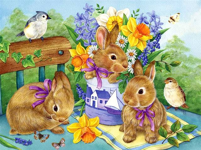 Easter Card by Jane Maday - Beautiful Easter card, illustrated by the British artist Jane Maday, with adorable bunnies, bouquet of spring flowers and birds.<br />
Born in England (1965) and raised in the United States, Jane Maday has been a professional artist since she was fourteen years old when she began her career as a scientific illustrator for the University of Florida. After receiving a Bachelor’s degree from the Ringling College of Art and Design, she accepted a job with Hallmark Cards, Inc designing and painting greeting cards.<br />
In addition to her family, Jane has as inspiration a beautiful garden, a menagerie of animals, and the breathtaking Colorado landscape. - , Easter, card, cards, Jane, Maday, art, arts, holiday, holidays, beautiful, British, artist, artist, adorable, bunnies, bunny, bouquet, spring, flowers, birds, England, 1965, United, States, professional, career, scientific, illustrator, University, Florida, Bachelor, degree, Ringling, College, Design, job, Hallmark, greeting, family, inspiration, garden, menagerie, animals, breathtaking, Colorado, landscape - Beautiful Easter card, illustrated by the British artist Jane Maday, with adorable bunnies, bouquet of spring flowers and birds.<br />
Born in England (1965) and raised in the United States, Jane Maday has been a professional artist since she was fourteen years old when she began her career as a scientific illustrator for the University of Florida. After receiving a Bachelor’s degree from the Ringling College of Art and Design, she accepted a job with Hallmark Cards, Inc designing and painting greeting cards.<br />
In addition to her family, Jane has as inspiration a beautiful garden, a menagerie of animals, and the breathtaking Colorado landscape. Решайте бесплатные онлайн Easter Card by Jane Maday пазлы игры или отправьте Easter Card by Jane Maday пазл игру приветственную открытку  из puzzles-games.eu.. Easter Card by Jane Maday пазл, пазлы, пазлы игры, puzzles-games.eu, пазл игры, онлайн пазл игры, игры пазлы бесплатно, бесплатно онлайн пазл игры, Easter Card by Jane Maday бесплатно пазл игра, Easter Card by Jane Maday онлайн пазл игра , jigsaw puzzles, Easter Card by Jane Maday jigsaw puzzle, jigsaw puzzle games, jigsaw puzzles games, Easter Card by Jane Maday пазл игра открытка, пазлы игры открытки, Easter Card by Jane Maday пазл игра приветственная открытка