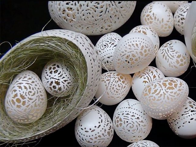 Easter Eggs with Victorian Lace by Beth Magnuson - An array of interesting and beautiful samples of Easter eggs, decorated with delicate Victorian lace by Beth Magnuson, who uses an intricately technique on hand etching and carving eggshells.<br />
The artist carefully etches and carves intricate lace-like patterns on a clean blown shell using a drill with high speed. - , Easter, еggs, egg, Victorian, lace, laces, Beth, Magnuson, art, arts, holiday, holidays, array, interesting, beautiful, samples, sample, delicate, intricately, technique, techniques, hand, hands, etching, carving, eggshells, eggshell, artist, lace, laces, patterns, pattern, shell, shells, drill, drills, speed, speeds - An array of interesting and beautiful samples of Easter eggs, decorated with delicate Victorian lace by Beth Magnuson, who uses an intricately technique on hand etching and carving eggshells.<br />
The artist carefully etches and carves intricate lace-like patterns on a clean blown shell using a drill with high speed. Solve free online Easter Eggs with Victorian Lace by Beth Magnuson puzzle games or send Easter Eggs with Victorian Lace by Beth Magnuson puzzle game greeting ecards  from puzzles-games.eu.. Easter Eggs with Victorian Lace by Beth Magnuson puzzle, puzzles, puzzles games, puzzles-games.eu, puzzle games, online puzzle games, free puzzle games, free online puzzle games, Easter Eggs with Victorian Lace by Beth Magnuson free puzzle game, Easter Eggs with Victorian Lace by Beth Magnuson online puzzle game, jigsaw puzzles, Easter Eggs with Victorian Lace by Beth Magnuson jigsaw puzzle, jigsaw puzzle games, jigsaw puzzles games, Easter Eggs with Victorian Lace by Beth Magnuson puzzle game ecard, puzzles games ecards, Easter Eggs with Victorian Lace by Beth Magnuson puzzle game greeting ecard