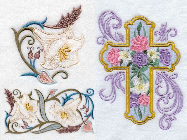 Easter Lilies and Cross Machine Embroidery Puzzle Spiel 