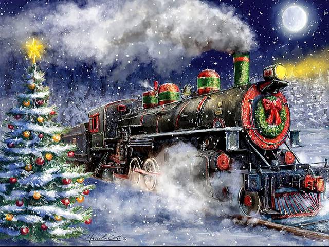 Express Train to Christmas by Marcello Corti - 'Express Train to Christmas' is a beautiful festive scene, that brings the spirit of Christmas, painted by the Italian artist Marcello Corti, depicting a decorated Christmas tree and a train with steam locomotive in a snowy night.<br />
Marcello Corti, born in Bergamo in 1961, is a hugely popular illustrator, who uses various techniques, such as watercolor, oil, pencil and charcoal. - , express, train, trains, Christmas, Marcello, Corti, art, arts, holiday, holidays, beautiful, festive, scene, spirit, Italian, artist, tree, trees, steam, locomotive, locomotives, snowy, night, Bergamo, 1961, is, a, hugely, popular, illustrator, illustrators, techniques, watercolor, oil, pencil, charcoal - 'Express Train to Christmas' is a beautiful festive scene, that brings the spirit of Christmas, painted by the Italian artist Marcello Corti, depicting a decorated Christmas tree and a train with steam locomotive in a snowy night.<br />
Marcello Corti, born in Bergamo in 1961, is a hugely popular illustrator, who uses various techniques, such as watercolor, oil, pencil and charcoal. Решайте бесплатные онлайн Express Train to Christmas by Marcello Corti пазлы игры или отправьте Express Train to Christmas by Marcello Corti пазл игру приветственную открытку  из puzzles-games.eu.. Express Train to Christmas by Marcello Corti пазл, пазлы, пазлы игры, puzzles-games.eu, пазл игры, онлайн пазл игры, игры пазлы бесплатно, бесплатно онлайн пазл игры, Express Train to Christmas by Marcello Corti бесплатно пазл игра, Express Train to Christmas by Marcello Corti онлайн пазл игра , jigsaw puzzles, Express Train to Christmas by Marcello Corti jigsaw puzzle, jigsaw puzzle games, jigsaw puzzles games, Express Train to Christmas by Marcello Corti пазл игра открытка, пазлы игры открытки, Express Train to Christmas by Marcello Corti пазл игра приветственная открытка