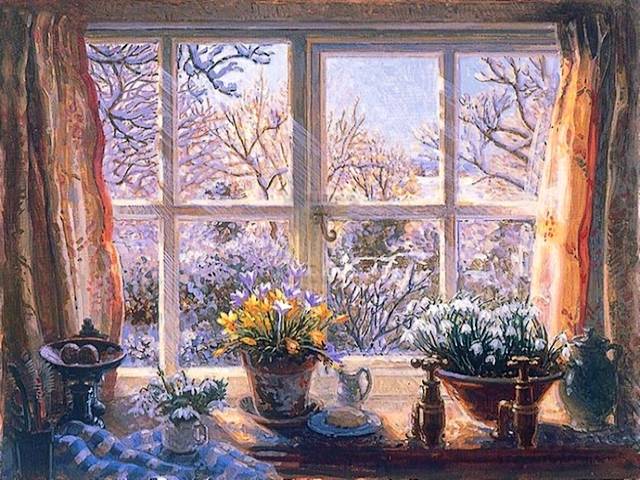 Late Snowfall by Stephen Darbishire - ' Late Snowfall' is a picturesque painting by the English painter Stephen Darbishire (1940). The artwork depicts still life of arranged pots with snowdrops and crocuses, the first spring flowers, on a farmhouse kitchen window sill, a symbol of the passing winter in anticipation of spring.<br />
Stephen J Darbishire is best known for his Lakeland paintings of cottages and interiors of farmhouses, about life’s everyday moments, tranquility, and stunning landscape views through open doors and windows.<br />
Stephen Darbishire is a senior member of the Royal Society of British Artists. He is also the President of the Lake Artist Society. Darbishire currently lives in a 17th-century farmhouse in the English Lake District with his family. - , late, snowfall, Stephen, Darbishire, art, arts, picturesque, painting, paintings, English, painter, painters, 1940, artwork, artworks, still-life, pots, snowdrops, crocuses, spring, flowers, farmhouse, kitchen, window, sill, symbol, winter, Lakeland, cottages, interiors, life, moments, tranquility, stunning, landscape, views, doors, windows, member, Royal, Society, British, Artists, president - ' Late Snowfall' is a picturesque painting by the English painter Stephen Darbishire (1940). The artwork depicts still life of arranged pots with snowdrops and crocuses, the first spring flowers, on a farmhouse kitchen window sill, a symbol of the passing winter in anticipation of spring.<br />
Stephen J Darbishire is best known for his Lakeland paintings of cottages and interiors of farmhouses, about life’s everyday moments, tranquility, and stunning landscape views through open doors and windows.<br />
Stephen Darbishire is a senior member of the Royal Society of British Artists. He is also the President of the Lake Artist Society. Darbishire currently lives in a 17th-century farmhouse in the English Lake District with his family. Решайте бесплатные онлайн Late Snowfall by Stephen Darbishire пазлы игры или отправьте Late Snowfall by Stephen Darbishire пазл игру приветственную открытку  из puzzles-games.eu.. Late Snowfall by Stephen Darbishire пазл, пазлы, пазлы игры, puzzles-games.eu, пазл игры, онлайн пазл игры, игры пазлы бесплатно, бесплатно онлайн пазл игры, Late Snowfall by Stephen Darbishire бесплатно пазл игра, Late Snowfall by Stephen Darbishire онлайн пазл игра , jigsaw puzzles, Late Snowfall by Stephen Darbishire jigsaw puzzle, jigsaw puzzle games, jigsaw puzzles games, Late Snowfall by Stephen Darbishire пазл игра открытка, пазлы игры открытки, Late Snowfall by Stephen Darbishire пазл игра приветственная открытка