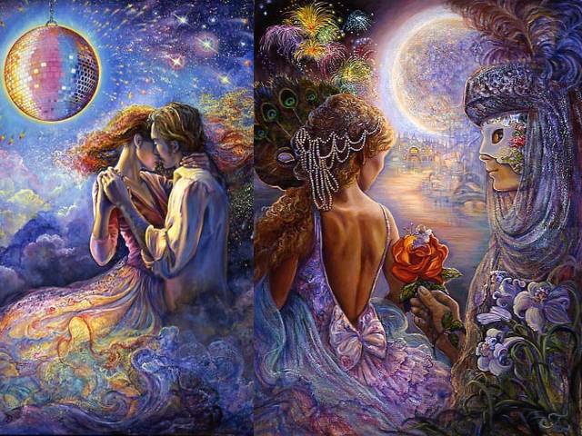 Love is in the Air and Masque of Love by Josephine Wall - 'Love is in the Air' and ' Masque of Love' are two amazing and fantastic paintings by the English artist Josephine Wall, which fascinated with the feeling of a magical dream, where the air is filled with love and scent of flowers. <br />
The two lovers are dancing in the moonlight in a world of their own of  joy and warmth, where the reality and illusion are mixed.<br />
Having danced the night away, the partners take down shyly their masks, to reveal their faces and the feelings for each other. - , love, air, masque, masques, love, Josephine, Wall, art, arts, amazing, fantastic, paintings, painting, English, artist, artists, feeling, feelings, magical, dream, dreams, love, scent, flowers, flower, lovers, lover, moonlight, world, worlds, joy, warmth, reality, realities, illusion, illusions, night, nights, partners, partner, shyly, masks, mask, faces, face, feelings, feeling - 'Love is in the Air' and ' Masque of Love' are two amazing and fantastic paintings by the English artist Josephine Wall, which fascinated with the feeling of a magical dream, where the air is filled with love and scent of flowers. <br />
The two lovers are dancing in the moonlight in a world of their own of  joy and warmth, where the reality and illusion are mixed.<br />
Having danced the night away, the partners take down shyly their masks, to reveal their faces and the feelings for each other. Resuelve rompecabezas en línea gratis Love is in the Air and Masque of Love by Josephine Wall juegos puzzle o enviar Love is in the Air and Masque of Love by Josephine Wall juego de puzzle tarjetas electrónicas de felicitación  de puzzles-games.eu.. Love is in the Air and Masque of Love by Josephine Wall puzzle, puzzles, rompecabezas juegos, puzzles-games.eu, juegos de puzzle, juegos en línea del rompecabezas, juegos gratis puzzle, juegos en línea gratis rompecabezas, Love is in the Air and Masque of Love by Josephine Wall juego de puzzle gratuito, Love is in the Air and Masque of Love by Josephine Wall juego de rompecabezas en línea, jigsaw puzzles, Love is in the Air and Masque of Love by Josephine Wall jigsaw puzzle, jigsaw puzzle games, jigsaw puzzles games, Love is in the Air and Masque of Love by Josephine Wall rompecabezas de juego tarjeta electrónica, juegos de puzzles tarjetas electrónicas, Love is in the Air and Masque of Love by Josephine Wall puzzle tarjeta electrónica de felicitación