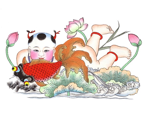 Nianhua Picture Child with Fish in Lotus Pond пъзел игра 