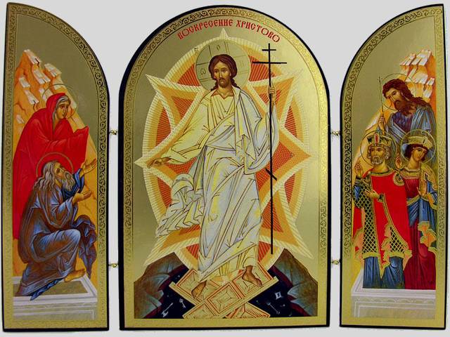Resurrection of Jesus Christ Wood Triptych Icon Puzzle Spiel 