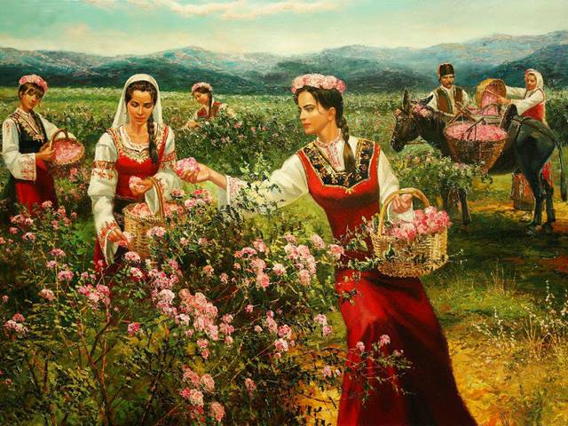 Rose Harvesting by Vasil Goranov - 'Rose Harvesting' is an oil painting on canvas by the Bulgarian contemporary artist Vasil Goranov (1972), depicting girls, picking roses, dressed in beautiful national costumes.<br />
The talented artist lovingly paints romantic rural landscapes, reflecting the customs and life of the Bulgarian people.<br />
Bulgaria being one of the most marvelous spots in the world with centuries-old history and traditions to grow essential-oil cultures as rose, lavender, chamomile, peppermint, etc. Globally, Bulgaria, and the Rose Valley in particular, provide most favorable conditions for growing the most oil-bearing rose variety, Rose Damascena. - , rose, roses, harvesting, Vasil, Goranov, art, arts, oil, painting, paintings, canvas, Bulgarian, contemporary, artist, artists, 1972, girls, girl, picking, beautiful, national, costume, costume, romantic, rural, landscapes, landscape, customs, life, people, marvelous, spots, world, history, traditions, essential, cultures, lavender, chamomile, peppermint, valley, conditions, Damascena - 'Rose Harvesting' is an oil painting on canvas by the Bulgarian contemporary artist Vasil Goranov (1972), depicting girls, picking roses, dressed in beautiful national costumes.<br />
The talented artist lovingly paints romantic rural landscapes, reflecting the customs and life of the Bulgarian people.<br />
Bulgaria being one of the most marvelous spots in the world with centuries-old history and traditions to grow essential-oil cultures as rose, lavender, chamomile, peppermint, etc. Globally, Bulgaria, and the Rose Valley in particular, provide most favorable conditions for growing the most oil-bearing rose variety, Rose Damascena. Подреждайте безплатни онлайн Rose Harvesting by Vasil Goranov пъзел игри или изпратете Rose Harvesting by Vasil Goranov пъзел игра поздравителна картичка  от puzzles-games.eu.. Rose Harvesting by Vasil Goranov пъзел, пъзели, пъзели игри, puzzles-games.eu, пъзел игри, online пъзел игри, free пъзел игри, free online пъзел игри, Rose Harvesting by Vasil Goranov free пъзел игра, Rose Harvesting by Vasil Goranov online пъзел игра, jigsaw puzzles, Rose Harvesting by Vasil Goranov jigsaw puzzle, jigsaw puzzle games, jigsaw puzzles games, Rose Harvesting by Vasil Goranov пъзел игра картичка, пъзели игри картички, Rose Harvesting by Vasil Goranov пъзел игра поздравителна картичка