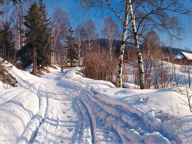 Sunlit Winter Landscape by Peder Monsted juego de puzzle 