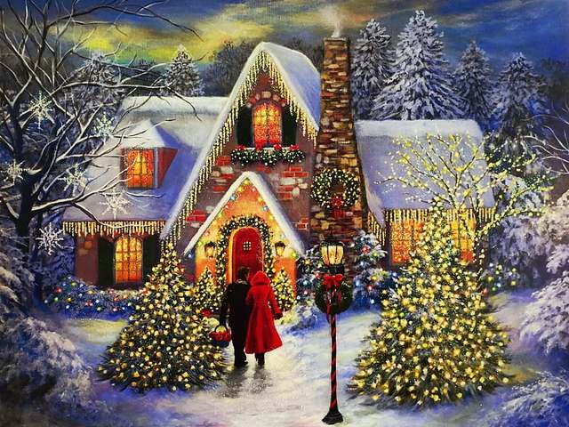 The Christmas House by Susan Rios - Beautiful sparkling Christmas picture of a house in snow all decorated for Christmas, with a couple walking up to the brightly lit door for a going on the happy party.<br />
Susan is an acclaimed American artist (1950), who finds inspiration in the gentle hearted beauty of everyday life. A painter of feelings and emotions, Susan creates familiar scenes that exude peace, harmony and romance. Her work can be found all over the world. - , Christmas, house, houses, Susan, Rios, art, arts, holiday, holidays, beautiful, sparkling, picture, snow, couple, brightly, door, happy, party, acclaimed, American, artist, artists, 1950, inspiration, beauty, everyday, life, painter, feelings, emotions, scenes, peace, harmony, romance, work, world - Beautiful sparkling Christmas picture of a house in snow all decorated for Christmas, with a couple walking up to the brightly lit door for a going on the happy party.<br />
Susan is an acclaimed American artist (1950), who finds inspiration in the gentle hearted beauty of everyday life. A painter of feelings and emotions, Susan creates familiar scenes that exude peace, harmony and romance. Her work can be found all over the world. Lösen Sie kostenlose The Christmas House by Susan Rios Online Puzzle Spiele oder senden Sie The Christmas House by Susan Rios Puzzle Spiel Gruß ecards  from puzzles-games.eu.. The Christmas House by Susan Rios puzzle, Rätsel, puzzles, Puzzle Spiele, puzzles-games.eu, puzzle games, Online Puzzle Spiele, kostenlose Puzzle Spiele, kostenlose Online Puzzle Spiele, The Christmas House by Susan Rios kostenlose Puzzle Spiel, The Christmas House by Susan Rios Online Puzzle Spiel, jigsaw puzzles, The Christmas House by Susan Rios jigsaw puzzle, jigsaw puzzle games, jigsaw puzzles games, The Christmas House by Susan Rios Puzzle Spiel ecard, Puzzles Spiele ecards, The Christmas House by Susan Rios Puzzle Spiel Gruß ecards