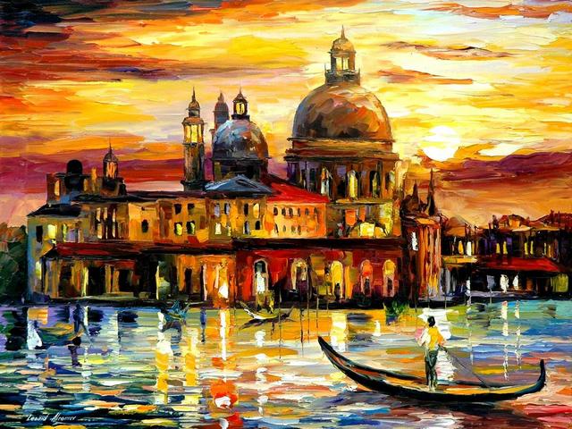 The Golden Skies of Venice by Leonid Afremov - 'The Golden Skies of Venice ' is a magnificent contemporary painting (oil on canvas with palette knife) by the Russian-Israeli artist Leonid Afremov (1955-2019), painted after his visiting Venice, the Italian paradise.<br />
The bright color palette makes the scenery looks so real, festive and solemn, that you can imagine being there and sailing on a gondola down this picturesque canal. - , golden, skies, sky, Venice, art, arts, magnificent, contemporary, painting, paintings, oil, canvas, palette, knife, Russian, Israeli, artist, artists, Italian, paradise, color, palette, palettes, scenery, real, festive, solemn, gondola, gondolas, picturesque, canal, canals - 'The Golden Skies of Venice ' is a magnificent contemporary painting (oil on canvas with palette knife) by the Russian-Israeli artist Leonid Afremov (1955-2019), painted after his visiting Venice, the Italian paradise.<br />
The bright color palette makes the scenery looks so real, festive and solemn, that you can imagine being there and sailing on a gondola down this picturesque canal. Solve free online The Golden Skies of Venice by Leonid Afremov puzzle games or send The Golden Skies of Venice by Leonid Afremov puzzle game greeting ecards  from puzzles-games.eu.. The Golden Skies of Venice by Leonid Afremov puzzle, puzzles, puzzles games, puzzles-games.eu, puzzle games, online puzzle games, free puzzle games, free online puzzle games, The Golden Skies of Venice by Leonid Afremov free puzzle game, The Golden Skies of Venice by Leonid Afremov online puzzle game, jigsaw puzzles, The Golden Skies of Venice by Leonid Afremov jigsaw puzzle, jigsaw puzzle games, jigsaw puzzles games, The Golden Skies of Venice by Leonid Afremov puzzle game ecard, puzzles games ecards, The Golden Skies of Venice by Leonid Afremov puzzle game greeting ecard