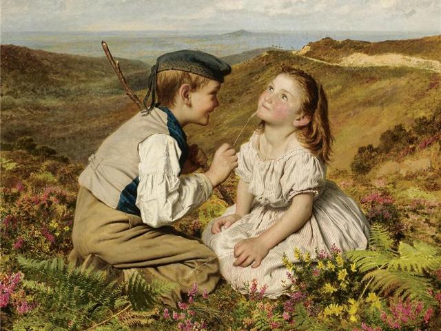 Touch and Go to Laugh or No by Sophie Anderson - 'Touch and Go, To Laugh or No', beautiful painting (1857, oil on canvas, private collection, listed at Bridgeman Art Library), by  Sophie Gengembre Anderson (1823-1903), a French-born British artist, landscape painter and illustrator, known with her wonderful lifelike paintings of Victorian children. The boy and girl in this painting were probably the children of Walter and Sophie Anderson, who play nursery game, popular in the 1850s,  called 'You must not laugh, you must not cry, till I count to ten'. - , touch, laugh, Sophie, Anderson, art, arts, beautiful, painting, paintings, 1857, oil, canvas, private, collection, collections, Bridgeman, library, libraries, Gengembre, 1823, 1903, French, British, artist, artists, landscape, painter, painters, illustrator, illustrators, wonderful, lifelike, Victorian, children, child, boy, boys, girl, girls, Walter, nursery, game, games, popular, 1850, cry - 'Touch and Go, To Laugh or No', beautiful painting (1857, oil on canvas, private collection, listed at Bridgeman Art Library), by  Sophie Gengembre Anderson (1823-1903), a French-born British artist, landscape painter and illustrator, known with her wonderful lifelike paintings of Victorian children. The boy and girl in this painting were probably the children of Walter and Sophie Anderson, who play nursery game, popular in the 1850s,  called 'You must not laugh, you must not cry, till I count to ten'. Solve free online Touch and Go to Laugh or No by Sophie Anderson puzzle games or send Touch and Go to Laugh or No by Sophie Anderson puzzle game greeting ecards  from puzzles-games.eu.. Touch and Go to Laugh or No by Sophie Anderson puzzle, puzzles, puzzles games, puzzles-games.eu, puzzle games, online puzzle games, free puzzle games, free online puzzle games, Touch and Go to Laugh or No by Sophie Anderson free puzzle game, Touch and Go to Laugh or No by Sophie Anderson online puzzle game, jigsaw puzzles, Touch and Go to Laugh or No by Sophie Anderson jigsaw puzzle, jigsaw puzzle games, jigsaw puzzles games, Touch and Go to Laugh or No by Sophie Anderson puzzle game ecard, puzzles games ecards, Touch and Go to Laugh or No by Sophie Anderson puzzle game greeting ecard