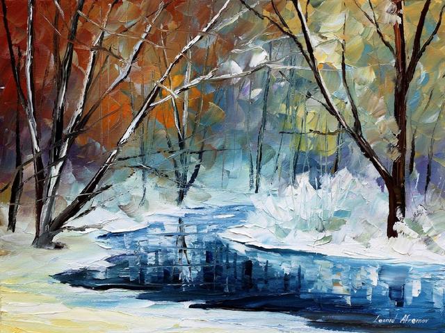 Winter Dream by Leonid Afremov - This unusually beautiful winter landscape 'Winter Dream' (2017)  by the Russian-Israeli modern impressionistic artist Leonid Afremov (1955-2019), was created with oil paint on artistic canvas, using unique technique of a palette knife. <br />
By touching the painting, you can feel the freshness and cleanness of frosty air of the just coming winter. The ground is covered with recently fallen virgin white snow,  the river is still free from ice, the trees in the forest are not yet completely free from their yellow foliages. - , winter, dream, Leonid, Afremov, art, arts, nature, natures, unusually, beautiful, landscape, landscapes, Russian, Israeli, modern, impressionistic, artist, artists, oil, paint, paints, artistic, canvas, unique, technique, palette, knife, painting, paintings, freshness, cleanness, frosty, air, ground, virgin, white, snow, river, rivers, ice, trees, tree, forest, yellow, foliages, foliage - This unusually beautiful winter landscape 'Winter Dream' (2017)  by the Russian-Israeli modern impressionistic artist Leonid Afremov (1955-2019), was created with oil paint on artistic canvas, using unique technique of a palette knife. <br />
By touching the painting, you can feel the freshness and cleanness of frosty air of the just coming winter. The ground is covered with recently fallen virgin white snow,  the river is still free from ice, the trees in the forest are not yet completely free from their yellow foliages. Lösen Sie kostenlose Winter Dream by Leonid Afremov Online Puzzle Spiele oder senden Sie Winter Dream by Leonid Afremov Puzzle Spiel Gruß ecards  from puzzles-games.eu.. Winter Dream by Leonid Afremov puzzle, Rätsel, puzzles, Puzzle Spiele, puzzles-games.eu, puzzle games, Online Puzzle Spiele, kostenlose Puzzle Spiele, kostenlose Online Puzzle Spiele, Winter Dream by Leonid Afremov kostenlose Puzzle Spiel, Winter Dream by Leonid Afremov Online Puzzle Spiel, jigsaw puzzles, Winter Dream by Leonid Afremov jigsaw puzzle, jigsaw puzzle games, jigsaw puzzles games, Winter Dream by Leonid Afremov Puzzle Spiel ecard, Puzzles Spiele ecards, Winter Dream by Leonid Afremov Puzzle Spiel Gruß ecards