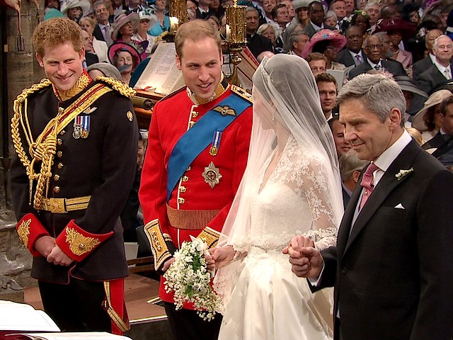 Royal Wedding England Prince William, Prince Harry and Kate Middleton with her Father at Westminster Abbey London пазл игру 