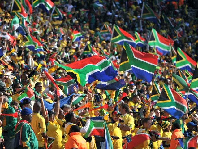 World Cup 2010 South Afica Supporters after the Opening Goal - The South Afica supporters whoop of joy and wave the National flags after the Opening goal of the FIFA World Cup 2010 Group-A match at the Soccer City stadium in Johannesburg (June 11). - , World, Cup, 2010, South, Afica, supporters, supporter, Opening, goal, show, shows, performance, performances, sport, sports, tournament, tournaments, qualification, qualifications, ceremony, ceremonies, match, matches, National, flags, flag, FIFA, Group-A, Soccer, City, stadium, stadiums, Johannesburg - The South Afica supporters whoop of joy and wave the National flags after the Opening goal of the FIFA World Cup 2010 Group-A match at the Soccer City stadium in Johannesburg (June 11). Решайте бесплатные онлайн World Cup 2010 South Afica Supporters after the Opening Goal пазлы игры или отправьте World Cup 2010 South Afica Supporters after the Opening Goal пазл игру приветственную открытку  из puzzles-games.eu.. World Cup 2010 South Afica Supporters after the Opening Goal пазл, пазлы, пазлы игры, puzzles-games.eu, пазл игры, онлайн пазл игры, игры пазлы бесплатно, бесплатно онлайн пазл игры, World Cup 2010 South Afica Supporters after the Opening Goal бесплатно пазл игра, World Cup 2010 South Afica Supporters after the Opening Goal онлайн пазл игра , jigsaw puzzles, World Cup 2010 South Afica Supporters after the Opening Goal jigsaw puzzle, jigsaw puzzle games, jigsaw puzzles games, World Cup 2010 South Afica Supporters after the Opening Goal пазл игра открытка, пазлы игры открытки, World Cup 2010 South Afica Supporters after the Opening Goal пазл игра приветственная открытка