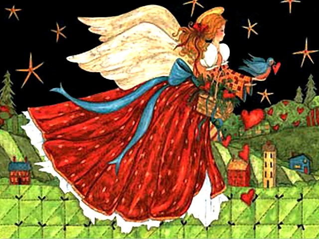 Christmas Card Angel with Basket of Hearts пазл игру 