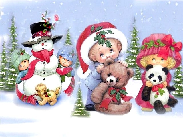 Christmas Card Children play Happy puzzle game 