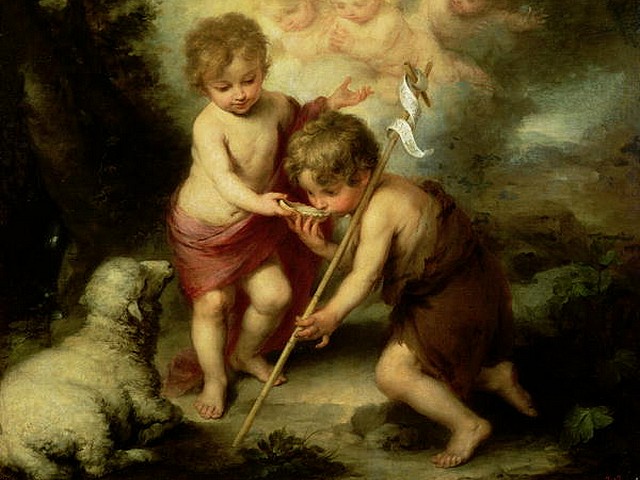Christmas Card Infant Jesus and John the Baptist Bartolome Esteban Murillo Puzzle Spiel 